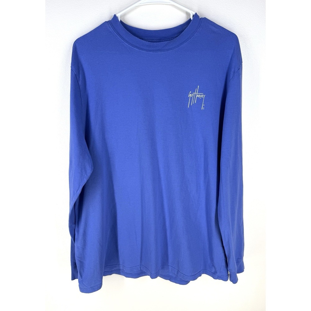 guy harvey long sleeve shirt Men's XL Crew Neck Cotton Fish Blue Sports Fishing